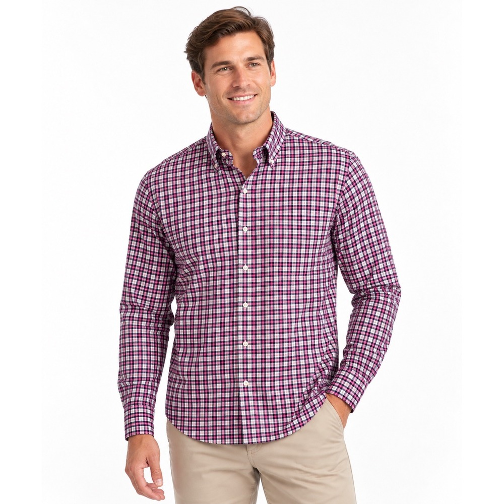 Peter Millar Crown Finish Plaid Button Down Shirt Navy Pink Mens M NWT